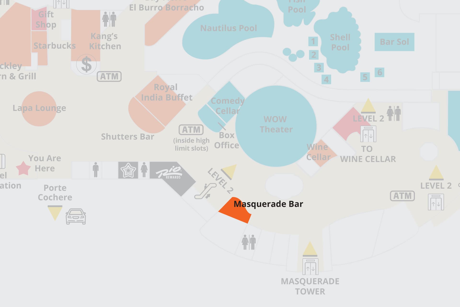 Masquerade Bar at Rio Las Vegas property map